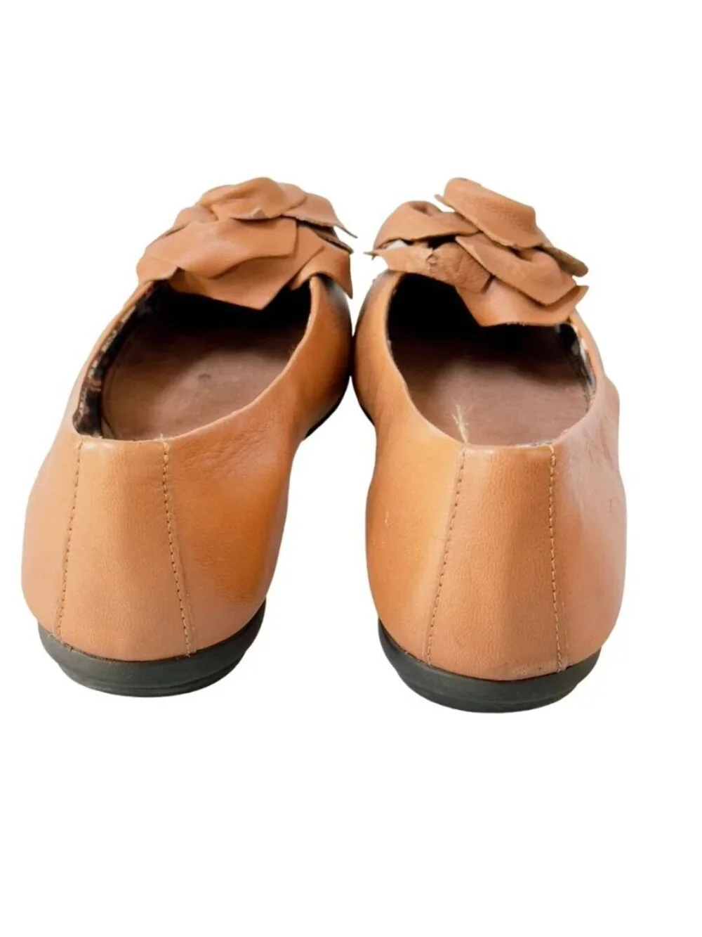 RAS Euforia Womens Tan Vintage Leather Ballet Flats Leather Rosette Size 39 US 9